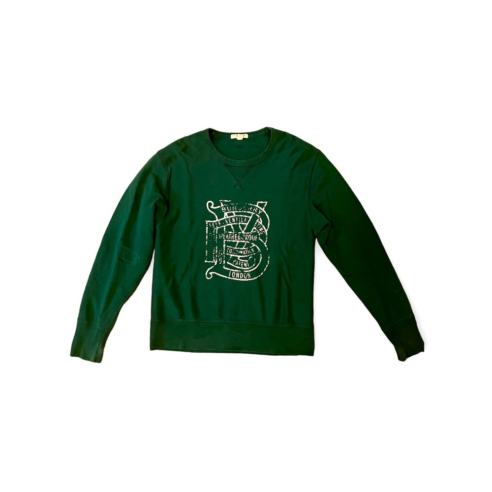 Mens Burberry Brit sz Medium Green Weatherproof Crewneck Sweatshirt 100% Cotto